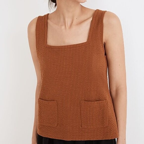 Madewell Patch Pocket Seersucker Square Neck Tank Top, size XS - Picture 1 of 12